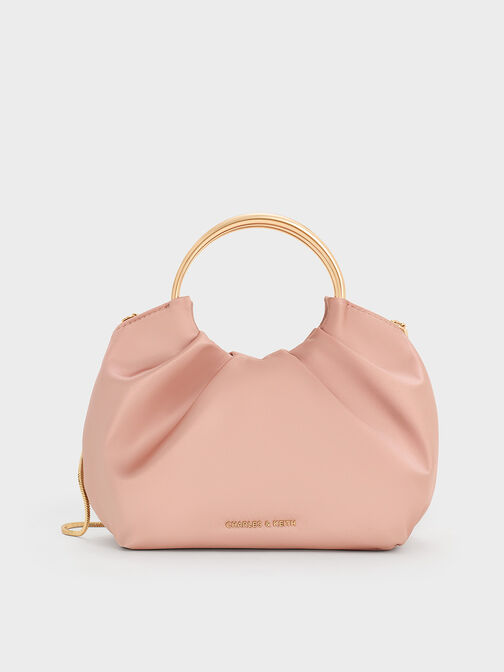 Satin Ruched Ring-Handle Bag, Ballerina Pink, hi-res