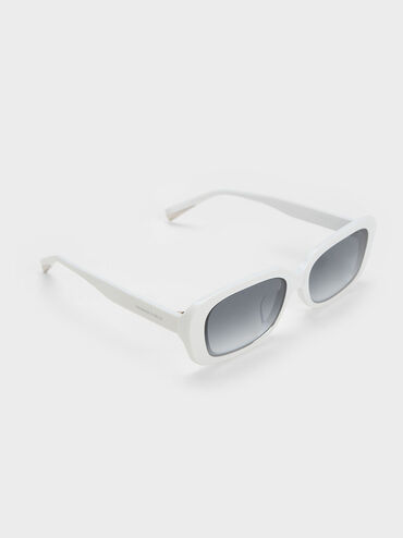 Rectangular Recycled Acetate Sunglasses, White, hi-res