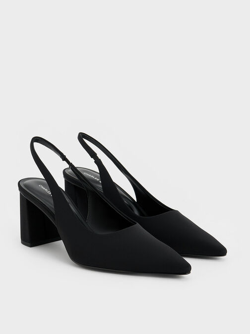 Trapeze Heel Slingback Pumps, Black, hi-res