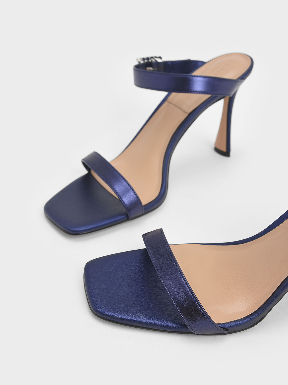 Leather Gem-Embellished Blade Heel Sandals, Blue, hi-res
