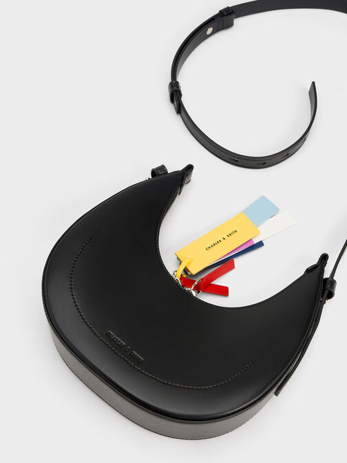Cockade Crescent Hobo Bag, Black, hi-res