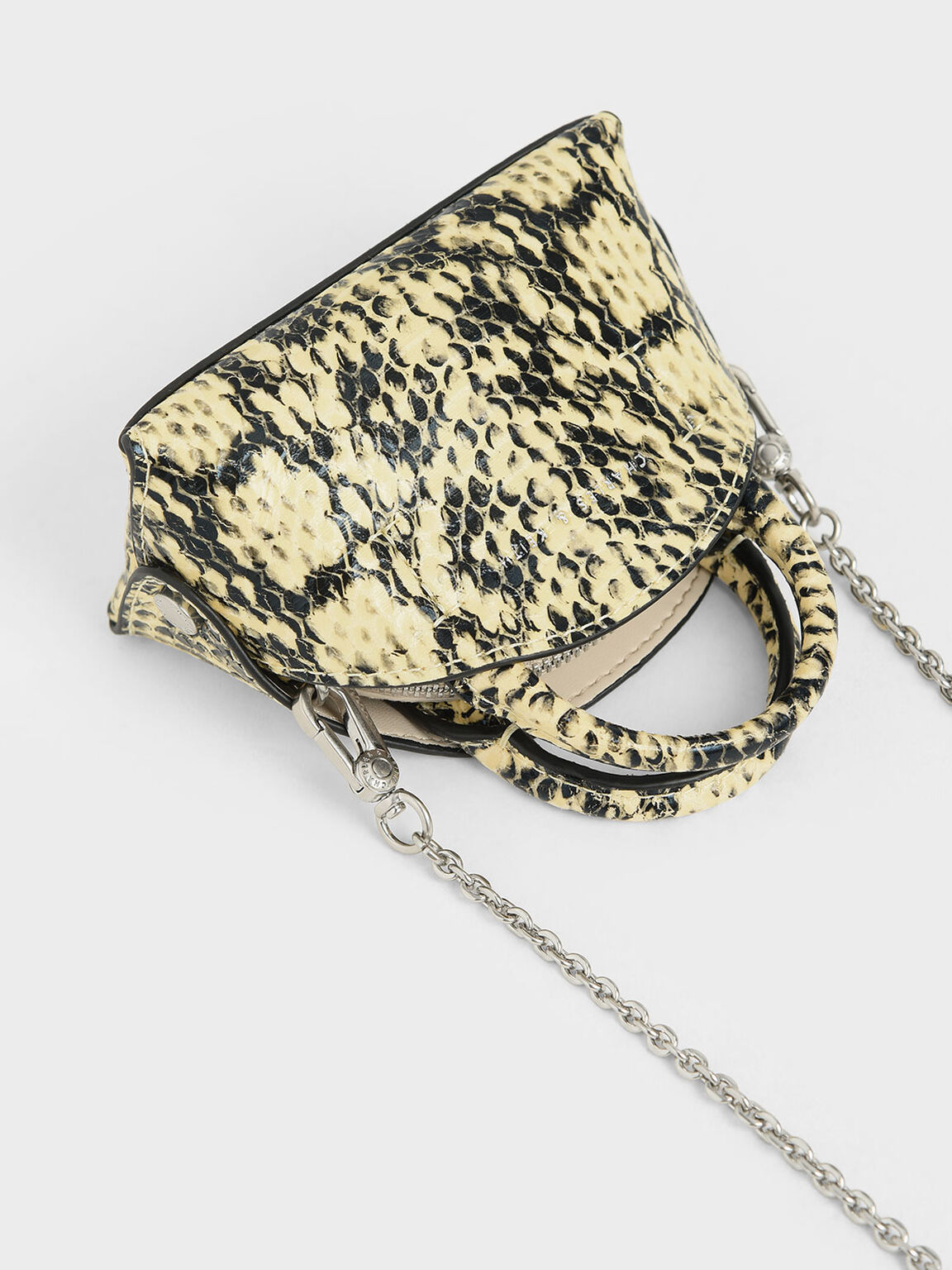 Snake Print Mini Dome Pouch, Yellow, hi-res