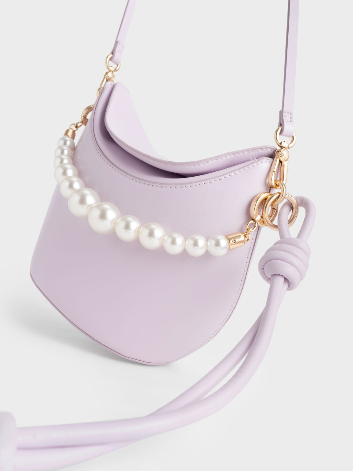 Bead-Embellished Knotted Handle Bag, Lilac, hi-res