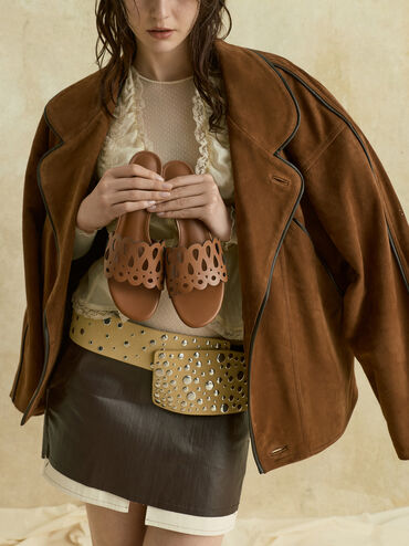 Cut-Out Block-Heel Mules, Cognac, hi-res