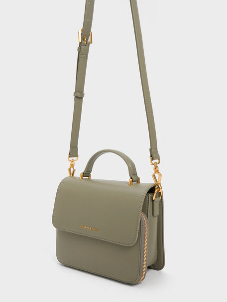 Front Flap Top Handle Bag, Khaki, hi-res