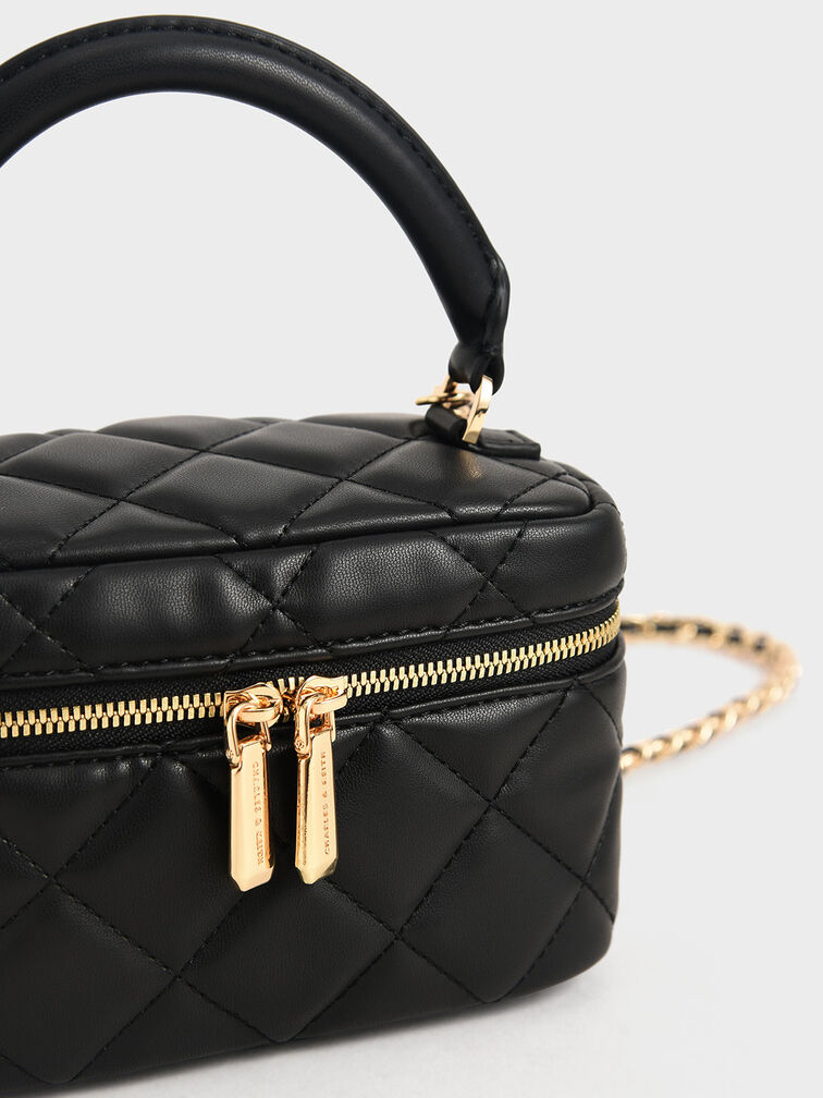 Girls' Two-Way Zip Quilted Bag, Black, hi-res