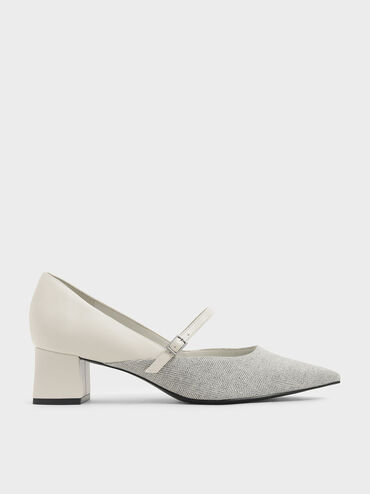 Woven Mary Jane Pumps, Light Grey, hi-res