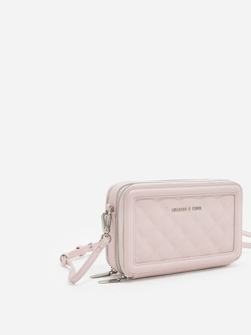 Cartera larga boxy acolchada, Rosa, hi-res