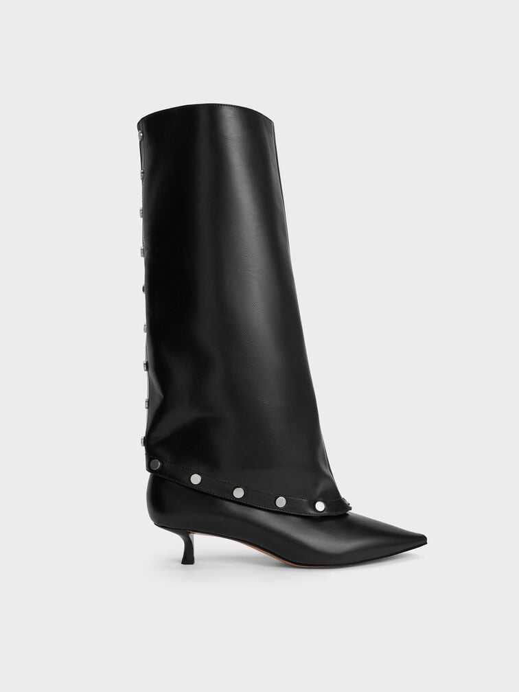 Gael Studded Convertible Kitten-Heel Knee-High Boots, Black, hi-res
