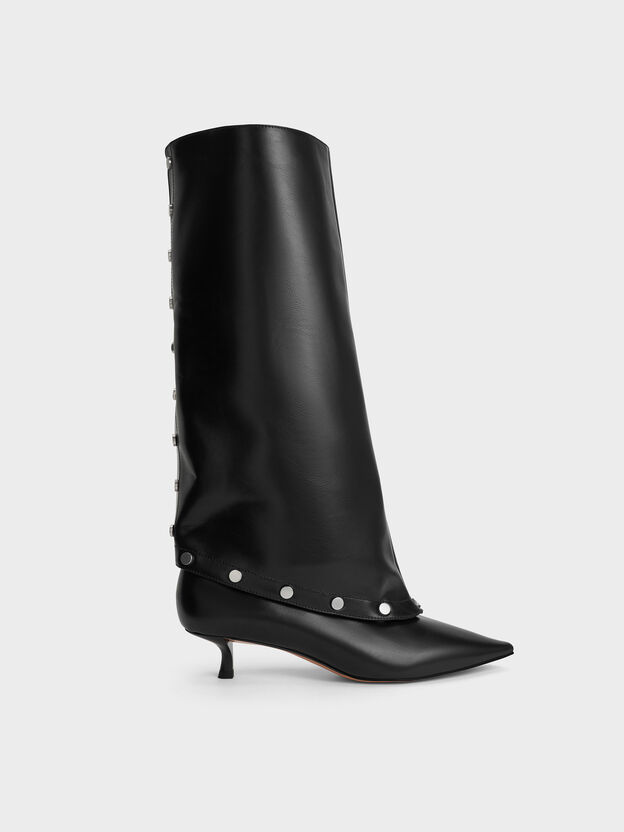 Gael Studded Convertible Kitten-Heel Knee-High Boots, Black, hi-res