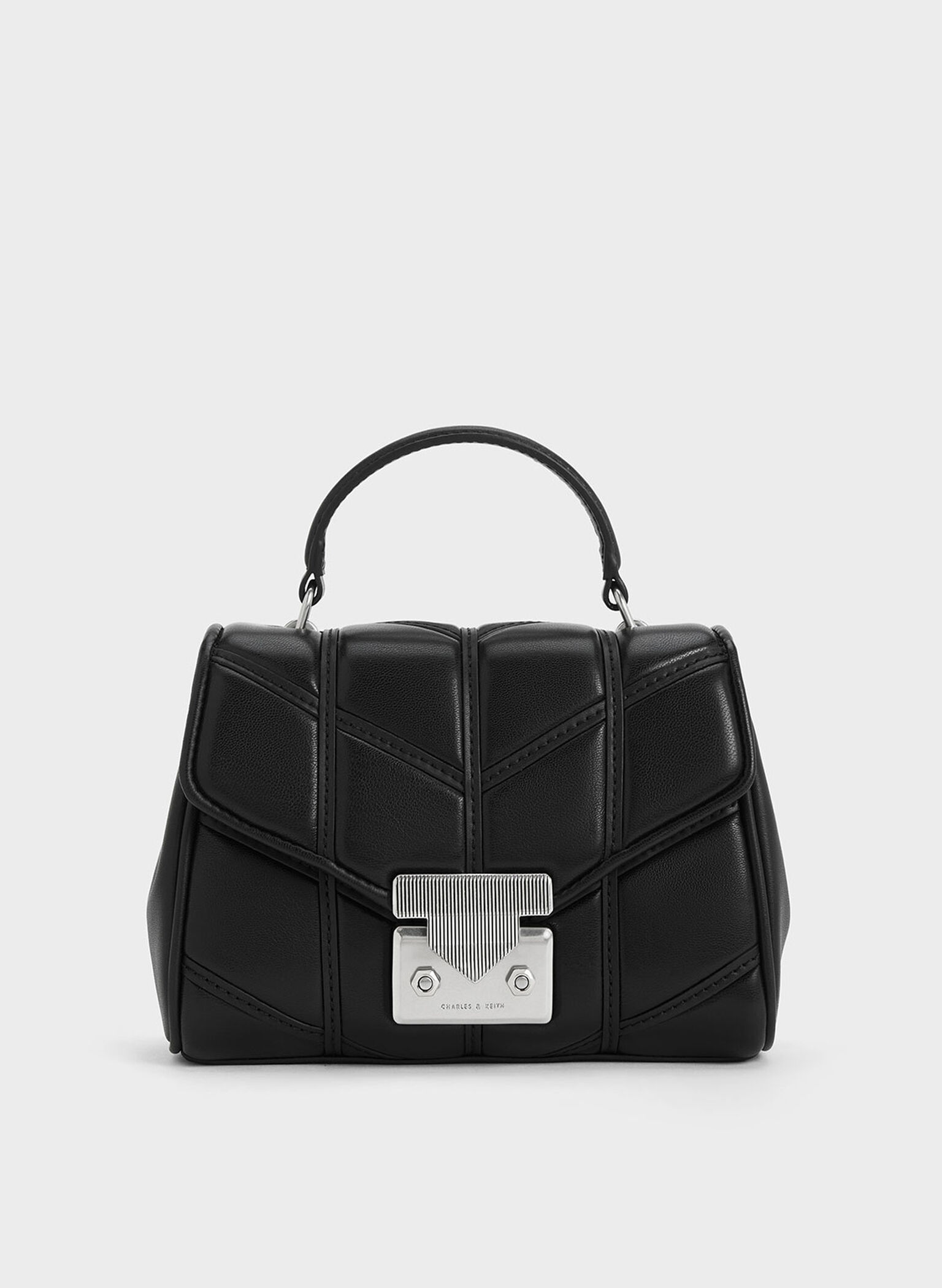 Eudora Chevron Top Handle Bag, Noir, hi-res