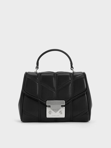 Eudora Chevron Top Handle Bag, Noir, hi-res