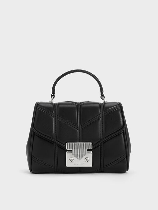 Eudora Chevron Top Handle Bag, Noir, hi-res