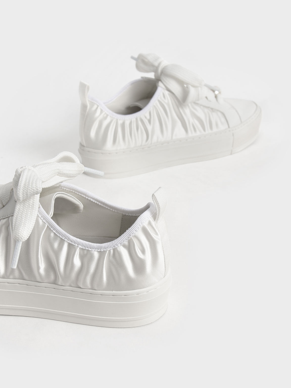 Blythe Leather & Satin Bead-Embellished Sneakers, White, hi-res