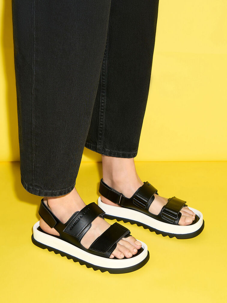 Black Textured Maisie Sports Sandals - CHARLES & KEITH FR