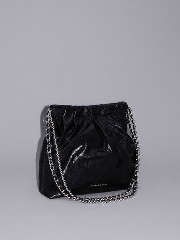 Duo Double Chain Hobo Bag, Noir, hi-res