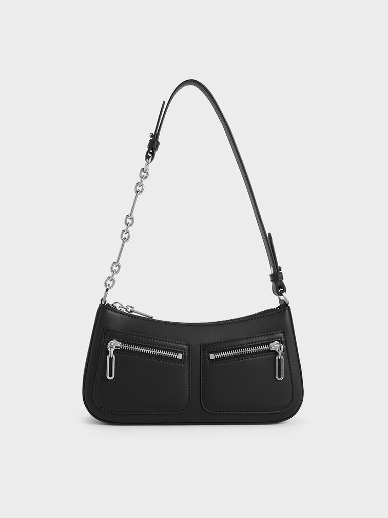 Chain-Strap Shoulder Bag, Noir, hi-res