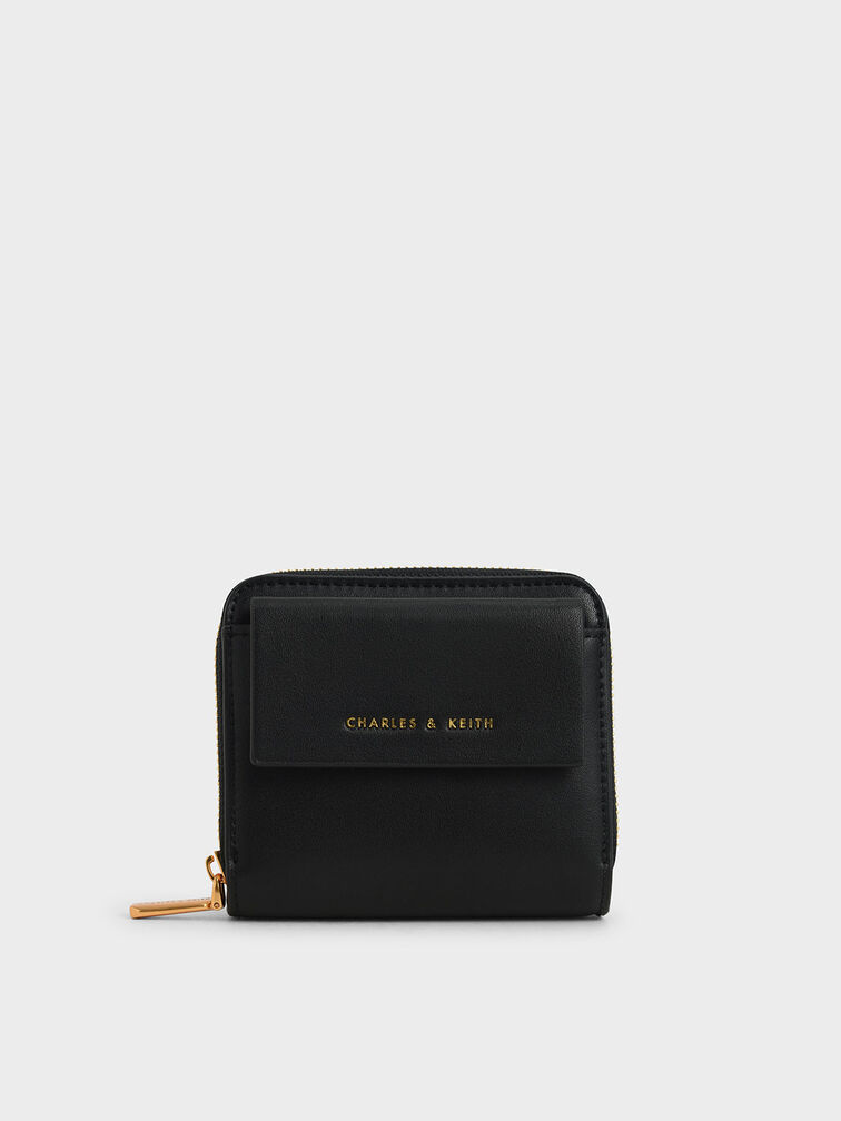 Black Front Flap Zip-Around Mini Wallet - CHARLES & KEITH MY