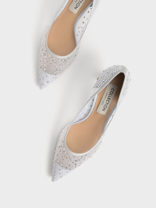 Zapatos de tacón esculturales con adornos de malla Blythe, Plateado, hi-res