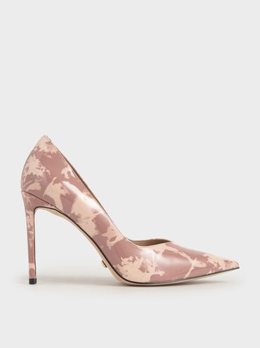 Patent Leather Printed Pointed Toe Pumps, Blush, hi-res