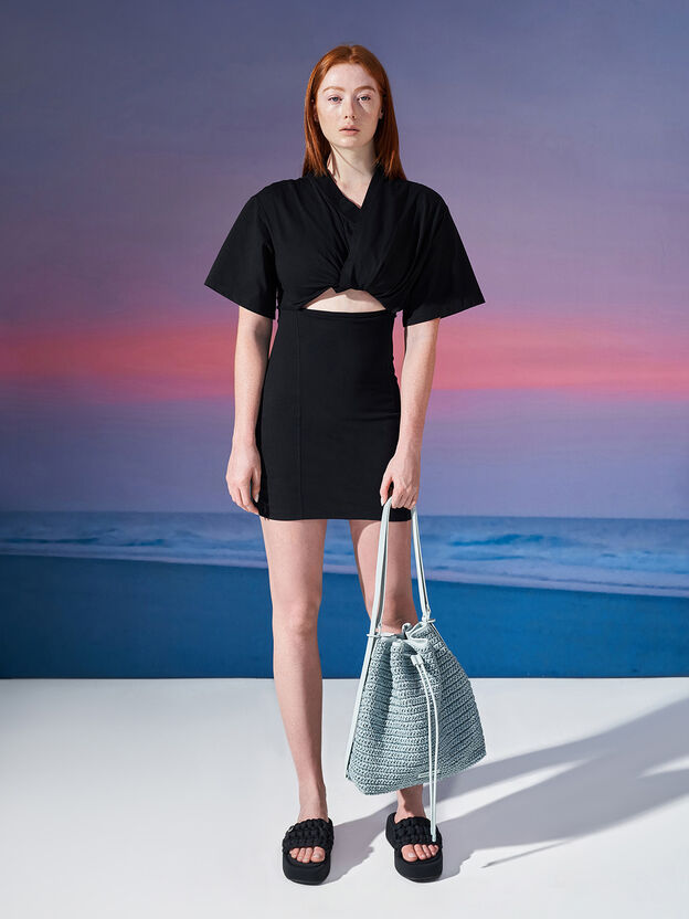 Neva Woven Two-Way Bucket Bag, Sage Green, hi-res