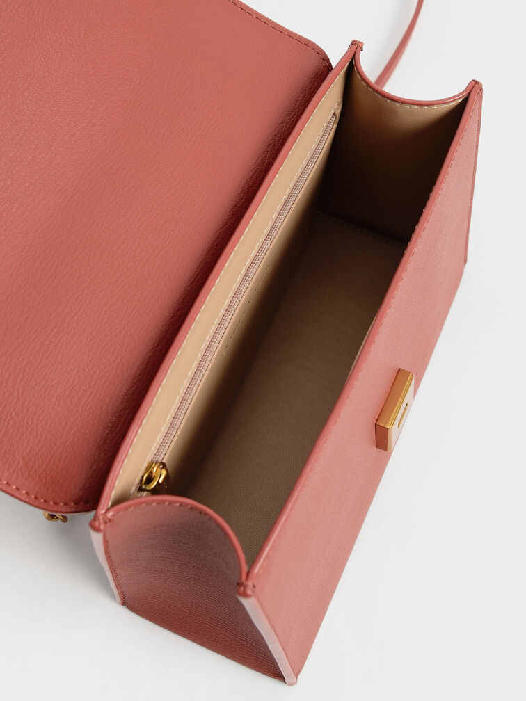 Front Flap Chain Handle Crossbody Bag, Brick, hi-res