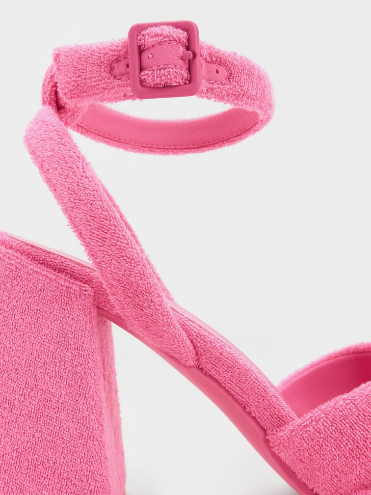 Loey 毛巾布蝴蝶結粗跟涼鞋, 粉紅色, hi-res