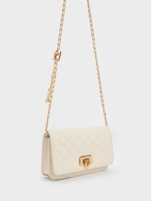 Cressida Quilted Push-Lock Clutch, Cream, hi-res