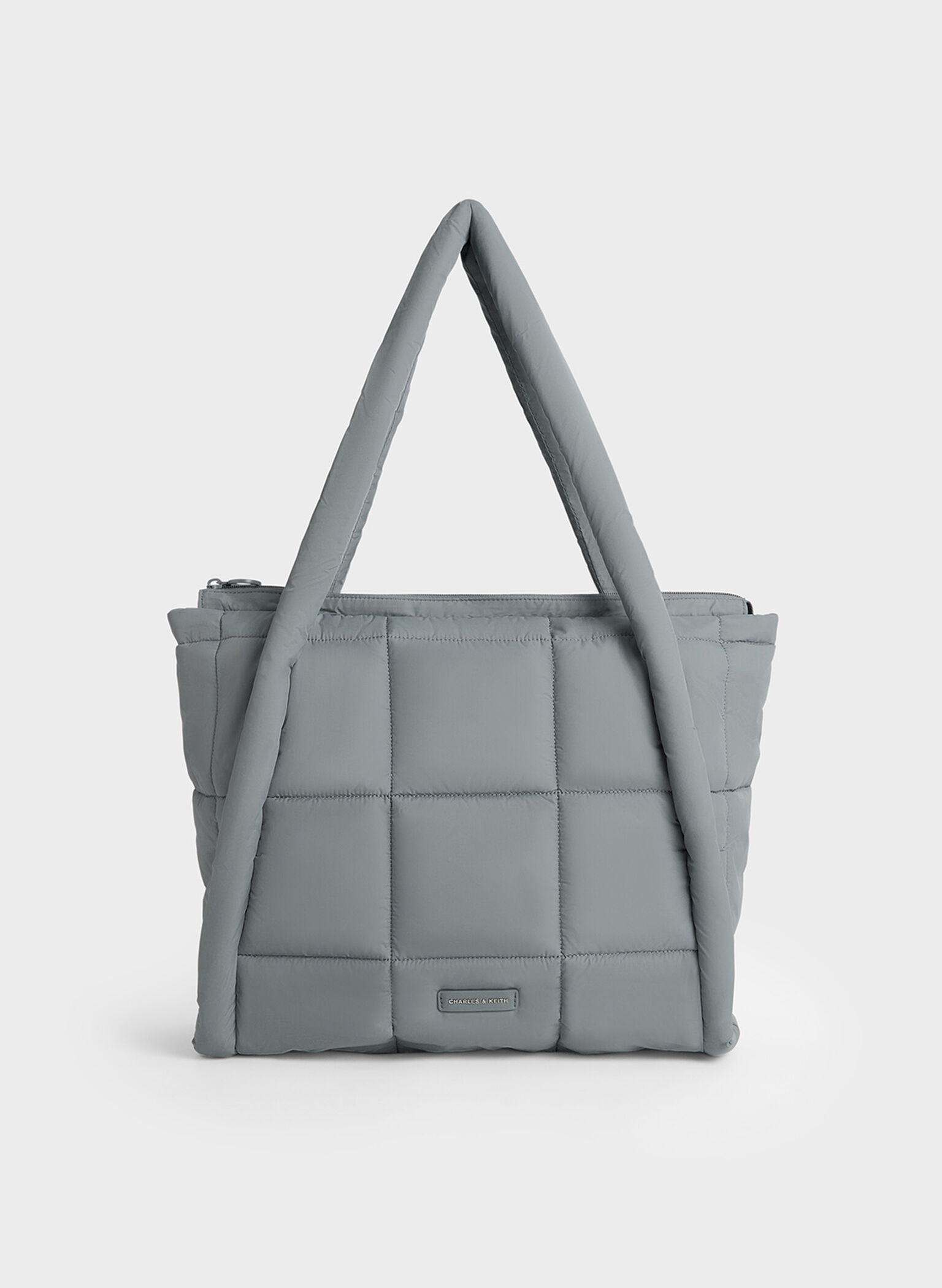 Errya Nylon Quilted Puffy Tote Bag, Grey, hi-res