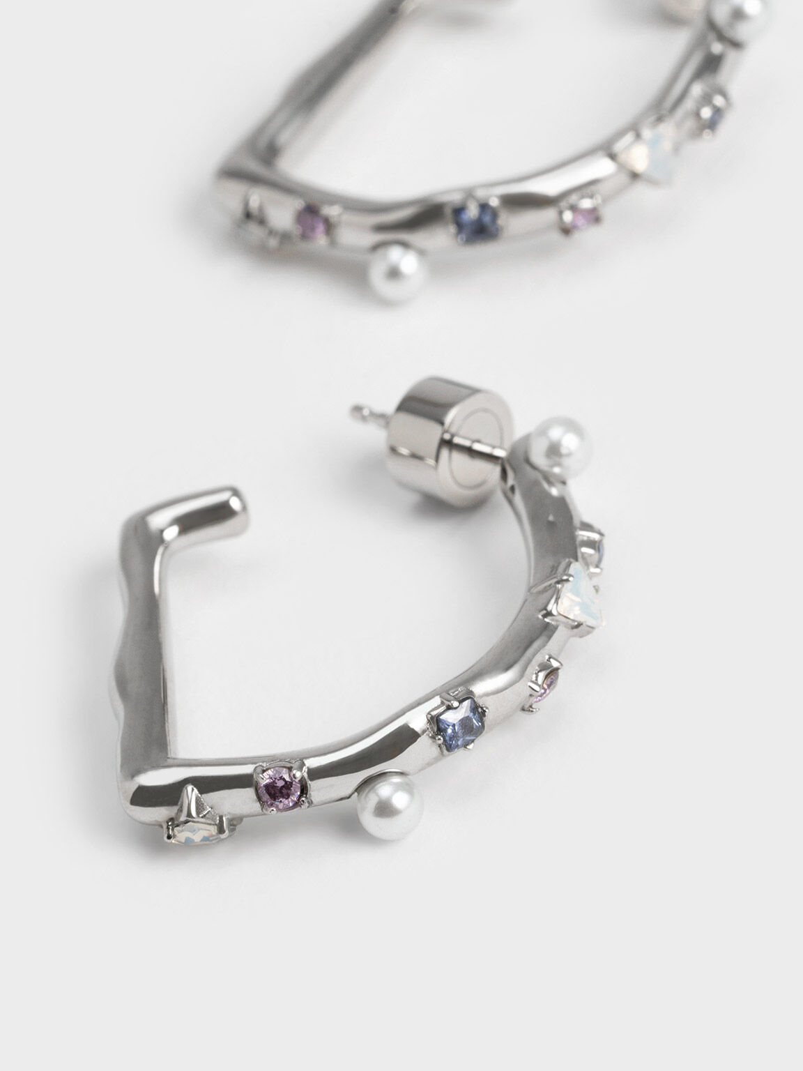 Pearl & Crystal-Embellished Earring Studs, Lilac, hi-res