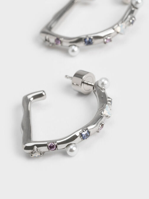 Pearl & Crystal-Embellished Earring Studs, Lilac, hi-res