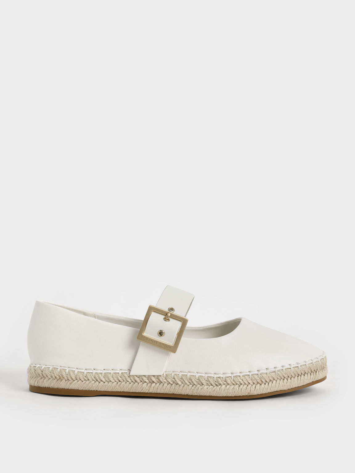 Buckled Espadrille Flats, White, hi-res