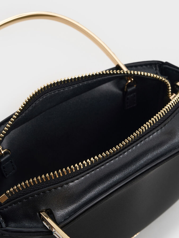 Satin Crystal-Embellished Top Handle Bag, Black, hi-res