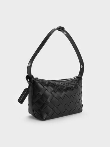 Ivette Woven Shoulder Bag, Noir, hi-res
