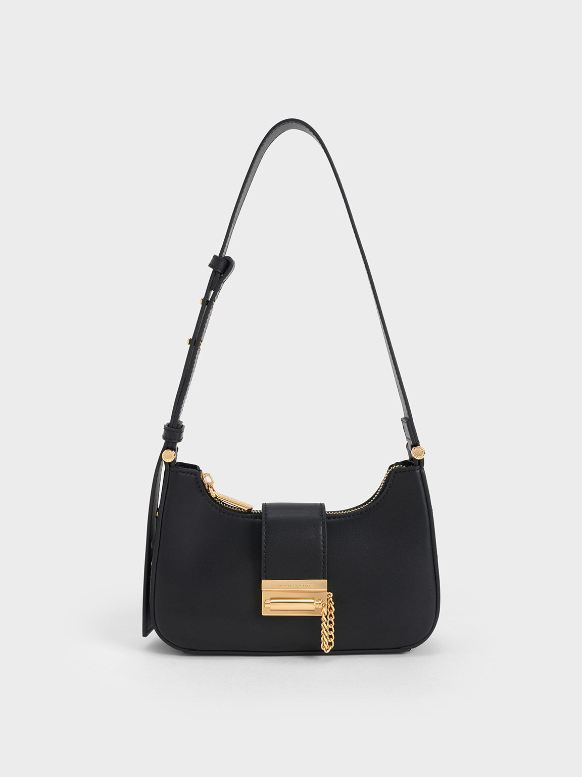 Black Metallic Accent Belted Bag - CHARLES & KEITH International
