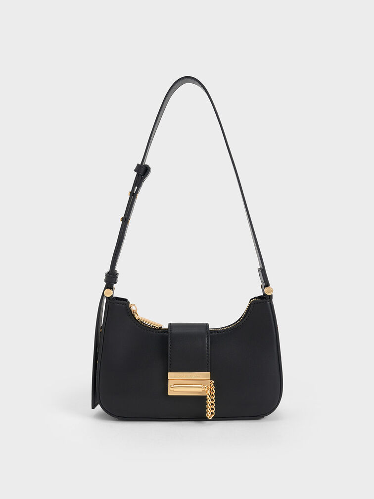 Charles & Keith shoulder bag in black with gold buckle