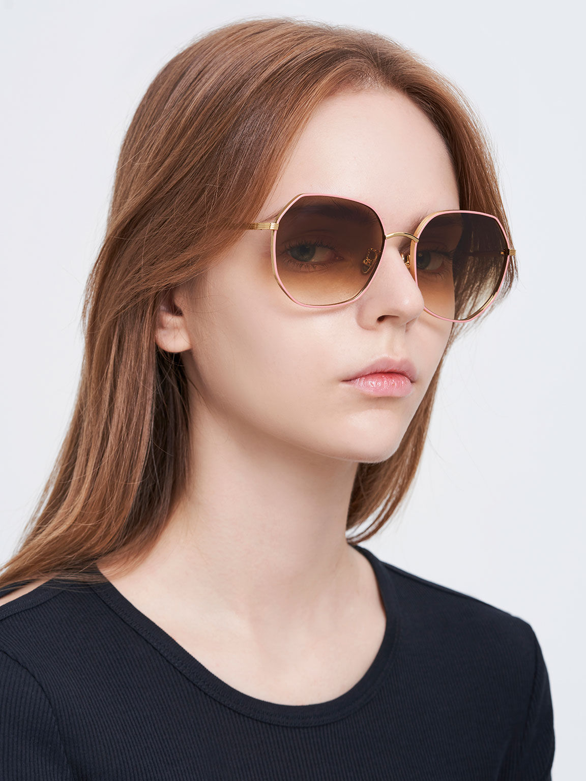 Tinted Geometric Sunglasses, Rosa, hi-res