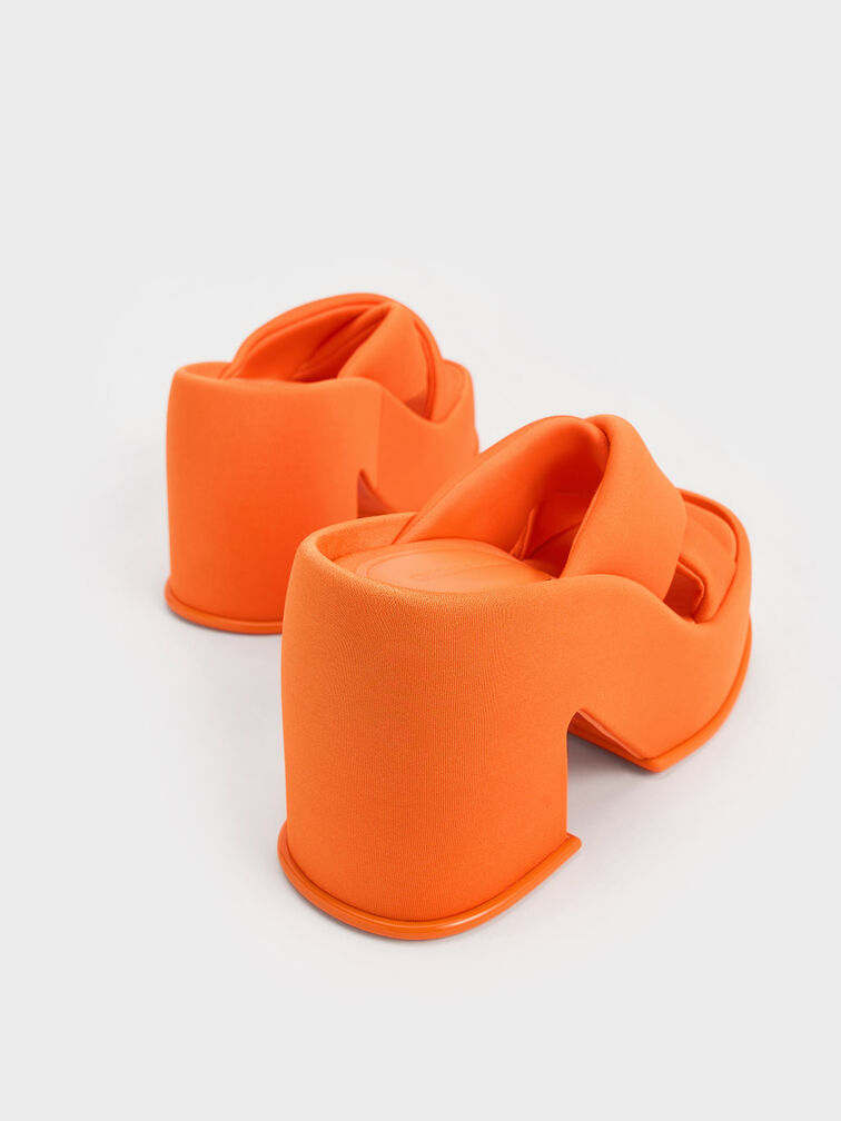 Toni Puffy-Strap Crossover Platform Mules, Orange, hi-res