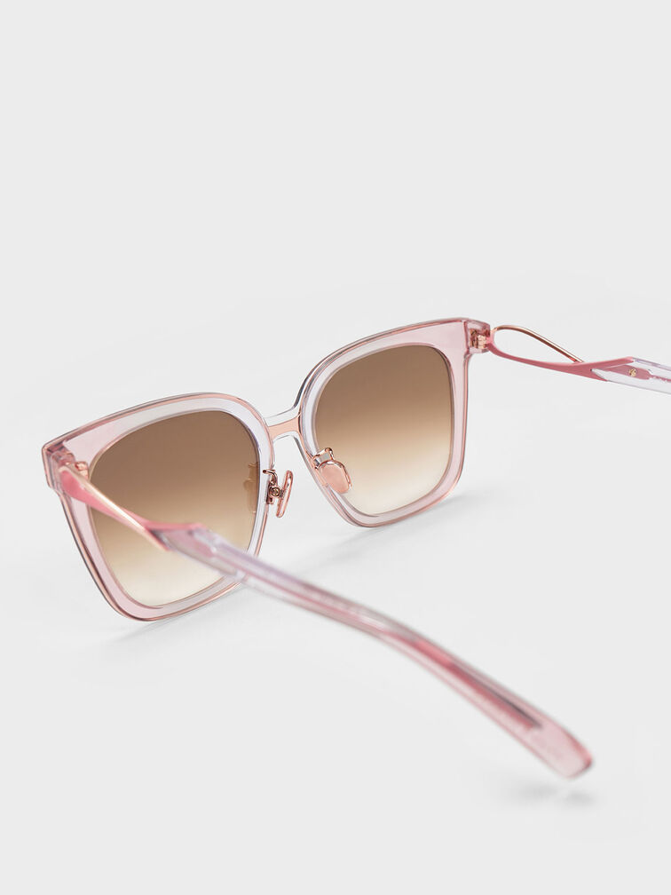 Gafas de sol cuadradas de acetato y alambre, Rosa, hi-res