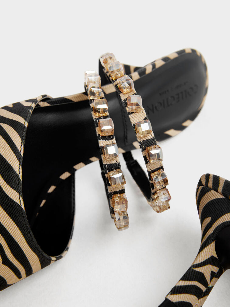 Gem-Embellished Printed Mule Pumps, Multi, hi-res