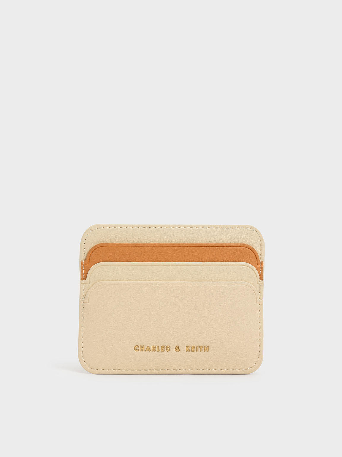 Two-Tone Rounded Cardholder, Beige, hi-res