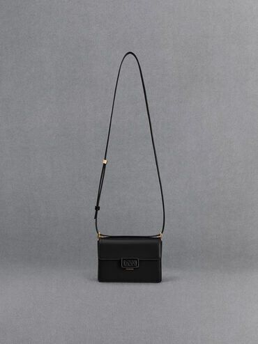 Black Leather Boxy Bag CHARLES KEITH US