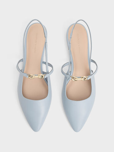 Metallic-Accent Pointed-Toe Slingback Flats, Light Blue, hi-res