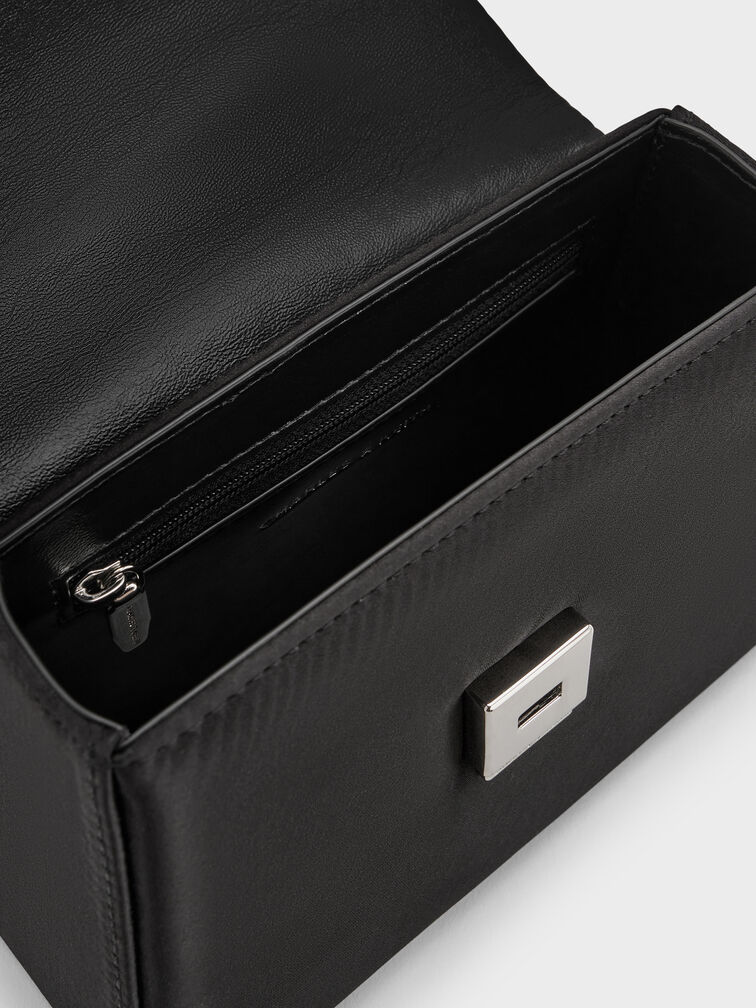 Satin Crystal-Buckle Belted Top Handle Bag, Noir, hi-res