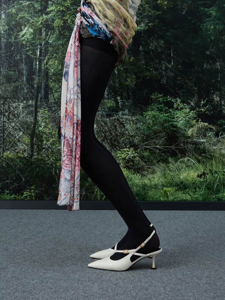 Slingbacks de tacón escultural con hebilla, Blanco, hi-res
