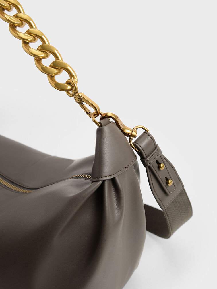Chunky Chain Link Hobo Bag, Military Green, hi-res