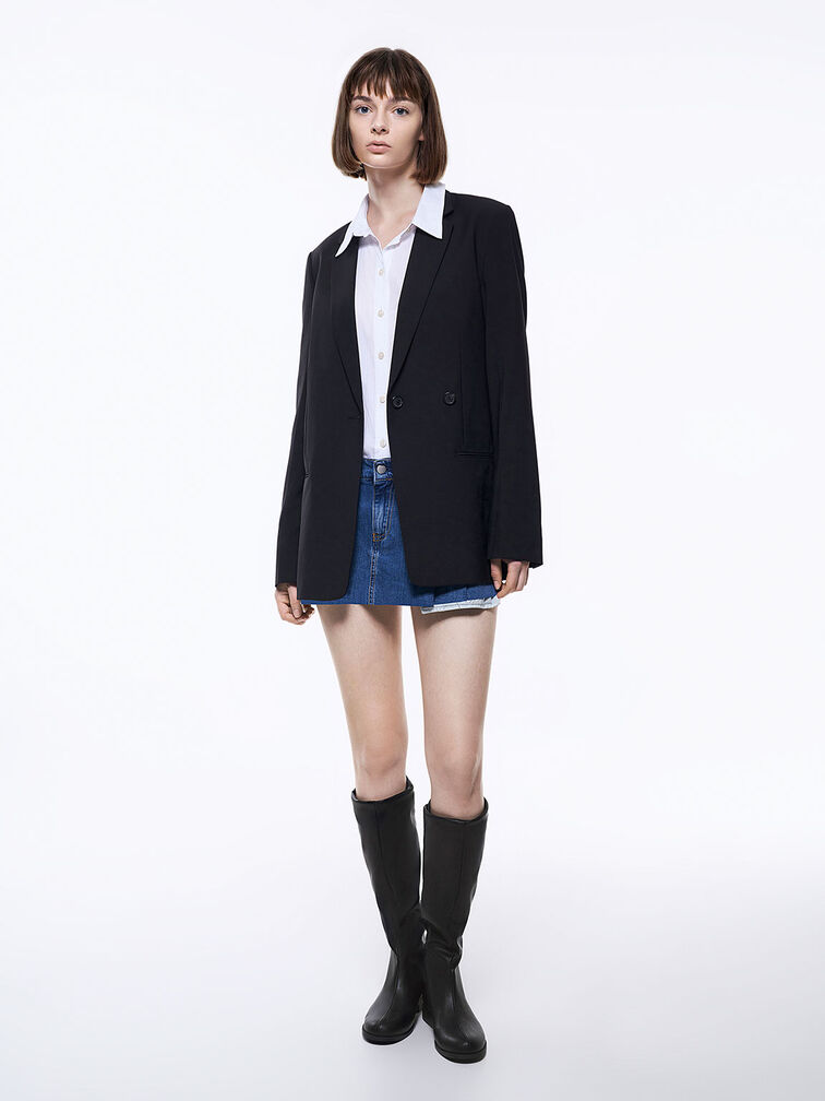Ruched Knee-High Boots, Black, hi-res