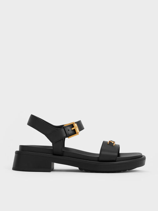 Gabine Leather Sandals, Black, hi-res