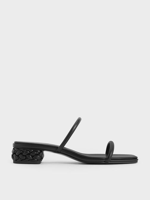 Double-Strap Braided-Heel Mules, Black, hi-res
