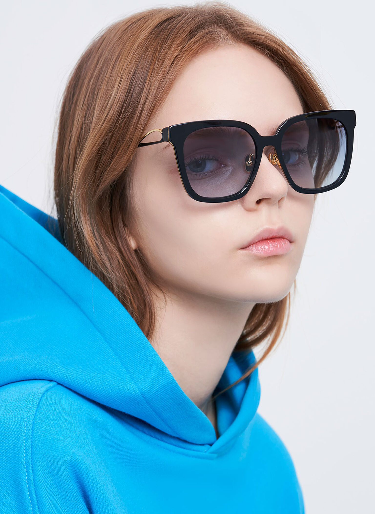 Gafas de sol cuadradas de acetato con alambre abierto, Negro, hi-res